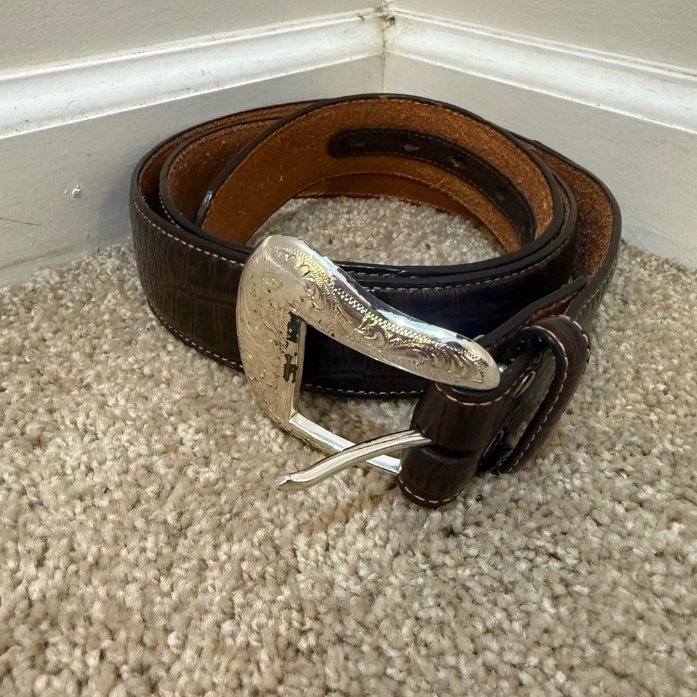 Nocona Stylish Brown Leather Belt with Silver Buckle
